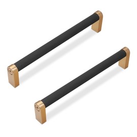 KOMOTIA 10 Pack Matte Black and Champagne Bronze Cabinet Pulls knurled 6-1/4 Inch Hole Centers Kitchen Cabinet Handles Drawer Pulls Cabinet Hardware