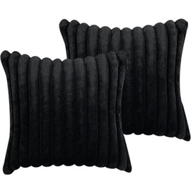 20x20 Throw Pillow Covers Set of 2, Decorative Faux Fur Covers for Bed, Couch Soft Fluffy Pillow Cover with Velvet Back for Living Room, Neutral Home Décor Accent for Sofa - Black