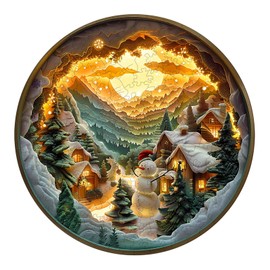 Wooden Puzzles for Adults, Christmas Puzzle-3D Christmas Village Unique Shaped Wood Puzzles Adult, Wooden Jigsaw Puzzles for Adults, Birthday Gifts for Friends Family Game (8.5 * 8.5in 100pcs)