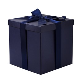 RUSPEPA Medium Birthday Gift Box with Lids, Ribbon and Tissue Paper, Collapsible Gift Box - 1 Pcs, 23 x 23 x 23 cm, Navy Blue