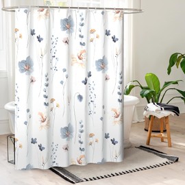 QiyI Watercolor Floral Shower Curtain, Flowers Print Minimalist Bathroom Curtain, Machine Washable Spring Modern Shower Curtains, Waterproof Fabric Shower Curtain Set with Hooks, 72 x 84, Beige