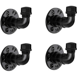 Pynsseu Industrial Pipe Hooks 4 Pack, Iron Robe and Towel Hook, Heavy Duty DIY Wall Mounted Rustic Coat Hanger Hat Holder, Matte Black Hook