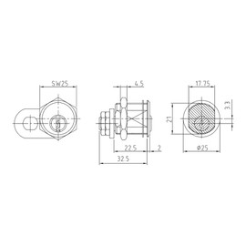 CES lever cylinder lever lock 5256 | hole size: 21 x 17.75 mm | locking paths A, D, F, G | furniture lock, letter box lock, locker lock, diameter: 25 mm, 1 trigger, 2 keys, keyed alike