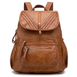 Monitika Women's Leather Waterproof Large Capacity Fashion Leisure School Backpacks, brown, m