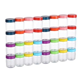 novelinks 8oz Plastic Jars With Lids Colorful Lid Mason Jars 16 Pack 8 oz Plastic Containers With Lids For Diy Food Milkshake Salads Snake Jams Spices (16)