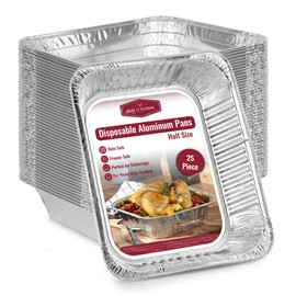 BAKE IT KITCHEN Extra Heavy-Duty Disposable Aluminum Pans – 9x13 Half Size, 30 Pack for Baking, Roasting, Food Prep & Catering (25 Pack)