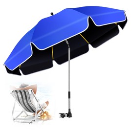 QTREE intelligence 48.8 inch Large Beach Umbrella with Clamp Sun Shade for Beach Chair, 360°Adjustable UV Protection Golf Umbrella with Clip for Outdoor Stroller Wheelchair Camping Chair