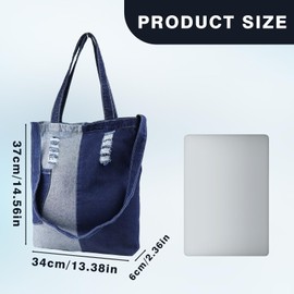 FuninCrea Denim Large Tote Bag Handbag Shoulder Bag for Women with Zipper, Extra Large Capacity Ladies Handbags Shopping Bag Reusable Grocery Bag with Handles and Shoulder Strap (Blue-1)