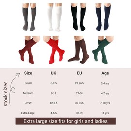 Panzy® 3 pairs Girls Bow Knee High School Plain Long Length Cotton Stretch With all size & colour (Set of 3 pairs) (UK 9-12 (EU 27-30) fits 4-7 yrs, Navy)