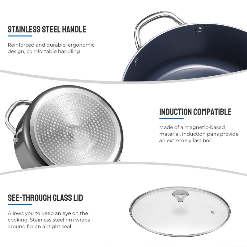 Induction Cookware Set 6-Piece, Stackable Kitchen Cooking Pots Set, 6qt