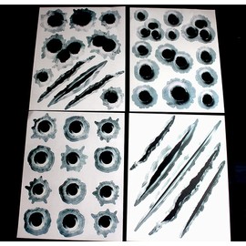 4 Set 3D Bullet Hole & Scratches Car Stickers, Fake Guns Bullet Hole Stickers