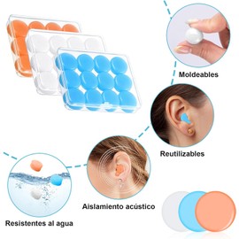 36Pzs Tapones de Oídos para Dormir Silicona, Moldeable, Impermeable (Misto) Cancelacion de Ruido 32dB, No intraauriculares, Reutilizables, Ronquidos, Nadar, Concierto, Viajar, Sensibilidad al Ruido