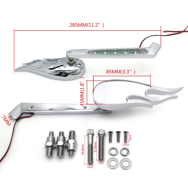 HONGK Flame LED Turn Signal Integrate Mirrors Fit all Harley