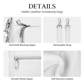 befen White Cross Body Bag Women Small Shoulder Bag for Women Soft Leather Cross Body Phone Bag for Ladies Daily Use