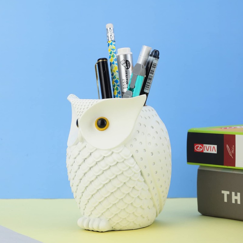 HDMbigmi Owl Pen Holder Makeup Brush Holder Resin Desk Organizer