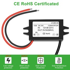 Greluma 1 x DC 12 V to 5 V 3 A USB C backward converter, type C interface 25 W waterproof buck module power supply compatible with Raspberry Pi 4, mobile phones