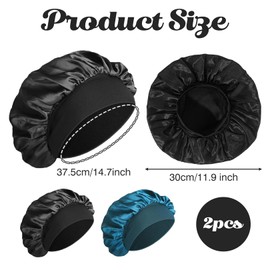 Pack of 2 Silk Hood for Sleeping, Silk Sleeping, Silk Bonnet Sleep Cap, Soft, Comfortable, Satin Hair Cap for Night Women, Sleep Cap Hair Protect and Dry, Shower Cap with Elastic Band, Blue + black