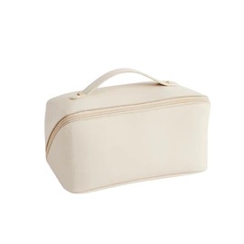 CORIOS Large Capacity Travel Cosmetic Bag Make Up Bag with Handle and Zipper Multifunction Waterproof Toiletry Bag PU Travel Organiser Bag Wash Bag for Women Ladies Girls White