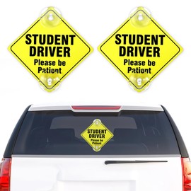Shimmeroo 3PCS Student Driver Signs with Suction Cups,New Driver Stickers Please Be Patient Window Cling Sign for Car Window Removable Reusable Gifts for Beginners Driving Learner