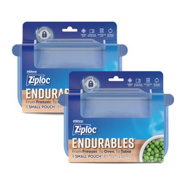 Ziploc Endurables Small Pouch, 1 Cup, Reusable Silicone Bags and Food Storage Meal Prep Containers for Freezer, Oven, and Microwave, Dishwasher Safe, 2 Pack