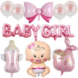HCRXVV Babyparty Deko Mädchen,Its A girl Rosa Luftballons Gender Reveal Party Welcome Home Baby Girl Baby Shower Deko Taufe Mädchen,mit Baby Girl Ballon Banner Helium Folienballon (Rosa)