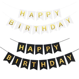 Coollooda Birthday Decorations (Set of 2) Pull Flag Happy Birthday Banner Pendant Happy Anniversary Hanging Bunting Banner Party Decoration Fashion Photography Backdrop for Girls Boys Adults Kids