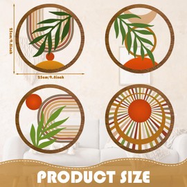 Pack of 4 Wooden Boho Wall Decoration, 3D Round Modern Wall Decoration Living Room, Minimalist Wall Art, Wooden Vintage Decoration, Boho Wooden Living Room Wall Art Decor for Art, Living Room,