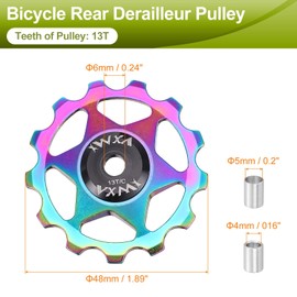 sourcing map 1 Set Bicycle Rear Derailleur Pulley 13T Metal Bearing Wheel Aluminum Alloy Guide Roller Wheels for 8/9/10/11 Speed Transmission System Road Bike Mountain Bike MTB BMX, Colorful