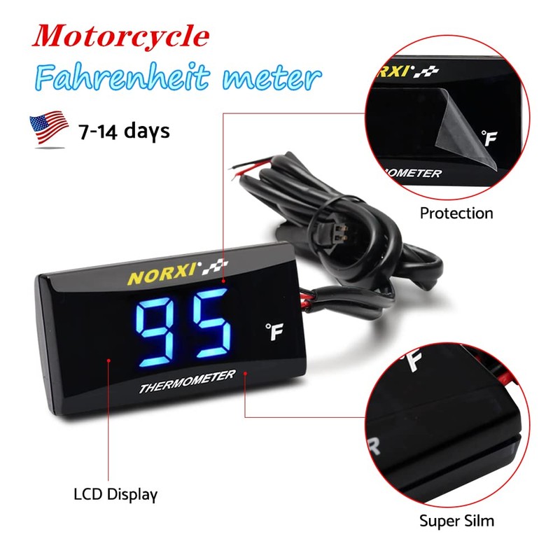 Motorcycle Water Temp Gauge Fahrenheit Display 32~248F Over-Temperature Alert, Universal