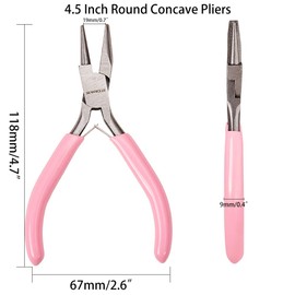SUNNYCLUE 4.5" Round Concave Pliers Wire Pliers Mini Precision Pliers Wire Bending Tools for DIY Jewelry Making Hobby Projects Pink