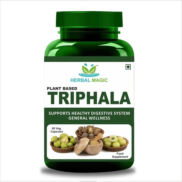 Herbal Magic's Pure & Natural Triphala 60 Veg Capsules - Authentic Recipe with Amla, Haritaki, Bibhitaki - No Fillers & Preservatives