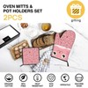 Pink Cat Oven Mitts and Pot Holders Sets of 2,