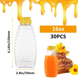 FVIEXE 30PCS 16 oz Plastic Honey Bottles, Bulk Honey Jars Honey Dispenser Containers with Yellow Flip Top Lid Squeeze Bottles for Honey Storing and Dispensing