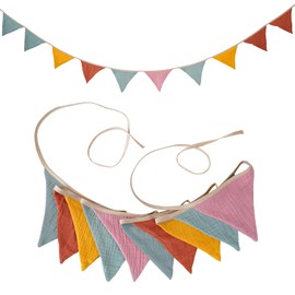 Bunting Children's Room, Bunting Garland, Outdoor Weatherproof, Muslin Cotton Fabric Bunting Garland, Baby Decoration Room, Baby Room Decoration, Green, Wall Decoration, House Bed Decoration, Boy