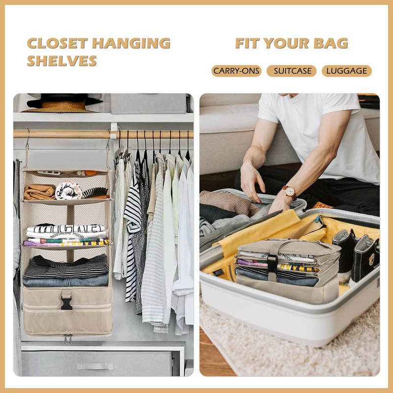 Surblue Hanging 3-Shelf Closet Organizer Foldable Travel Storage Bag for