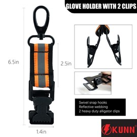 KUNN Work Glove Clips, Firefighter Glove Strap with 2 Heavy Duty Alligator Clips,Reflective Glove Holder for Construction,Fire,Rescue and More(ORANGE)