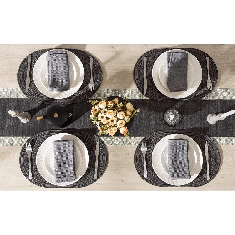 Ryncoco Oval Placemats Cotton Heat Resistant Braided Placemats Washable 13.7x19.6Inch