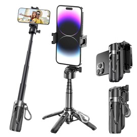 2025 T26 Mini Selfie Stick Tripod with Detachable Remote, 3 in 1 Portable Phone Handle Grip, Short Phone Tripod for Vlog Livestreaming Photography (Black)