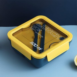 Bento Box Portable Lunch Box Leakproof Salad Lunch Container With Spoon & Chopsticks Leak Proof Lunch Containers Microwave Freezer Dishwasher Available, Square, Blue & Yellow
