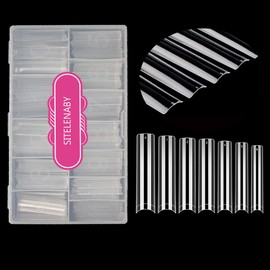 SITELENABY 504PCS 3XL No C Curve Square Nail Tips, Half Cover Artificial Nails Straight Tapered Square French Clear Fake Nail Tips for Acrylic Nails Professional 12 Sizes(3XL no c square 500pcs)