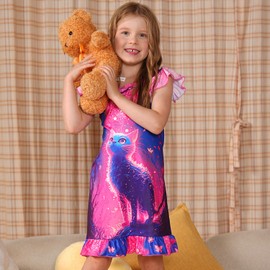 LQSZ Girls Nightgown Cat 2-Pack Nighties Toddler Short Pajama Sleepwear for Girls 3-10 Years
