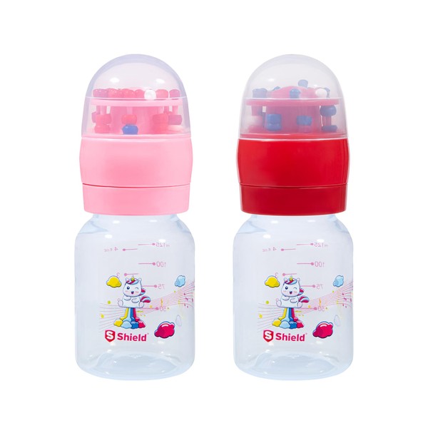 S Shield Baby Rattle Cap Feeding Bottle with Toy Cap,