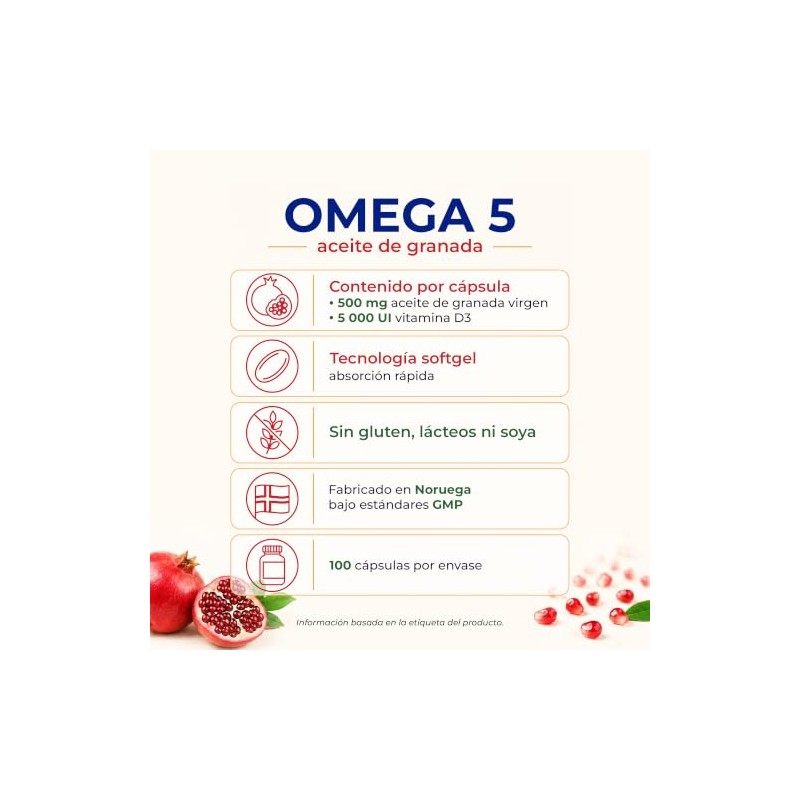 Omega 5 Aceite de Granada con Vitamina D3, Suplemento Alimenticio