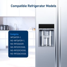 PERCOLA NS-WF26FD9-1/WF26FD9-1 Water Filter, Compatible with Insignia® NS-RFD26SS9, NS-RFD21CISS0, NS-RFD21CXSS0, NS-RFD26CXSS0 French Door Refrigerator Models (2 Pack)