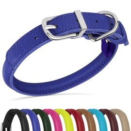 OOPSDOGGY Rolled Leather Dog Collar Soft Roll Collars for Small Medium Large Dogs Puppy (Blue, XL, 17"-21")