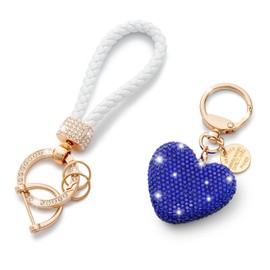 CHUQING Heart Key Ring Car Key Ring With Sparkly Rhinestones Rhinestone Keyring For Women, Navy Blue-13