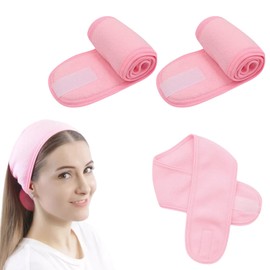 2PCS Spa Facial Headband,Pink Towel Head Band,Spa Headbands for Women, Make Up Hair Headband,Sweat-Absorbent & Breathable Head Wrap