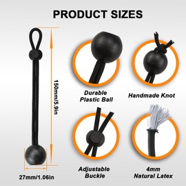 Universal Bungee Tie Downs, MARRTEUM Ball Bungee Cords Multipurpose Elastic String for Tents, Canopies, Tarp (12 Piece, Black)