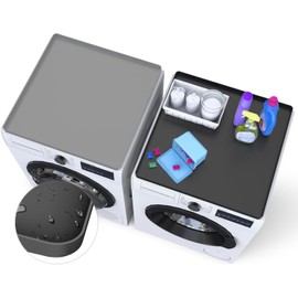 WEMA 2 PCS Washer and Dryer Covers for the Top, 27''x 27'' (Black) Silicone Dryer Mat Waterproof Washing Machine Cover & 2 PCS Front Load Washer Door Prop - Magnetic Washing Machine Door Holder