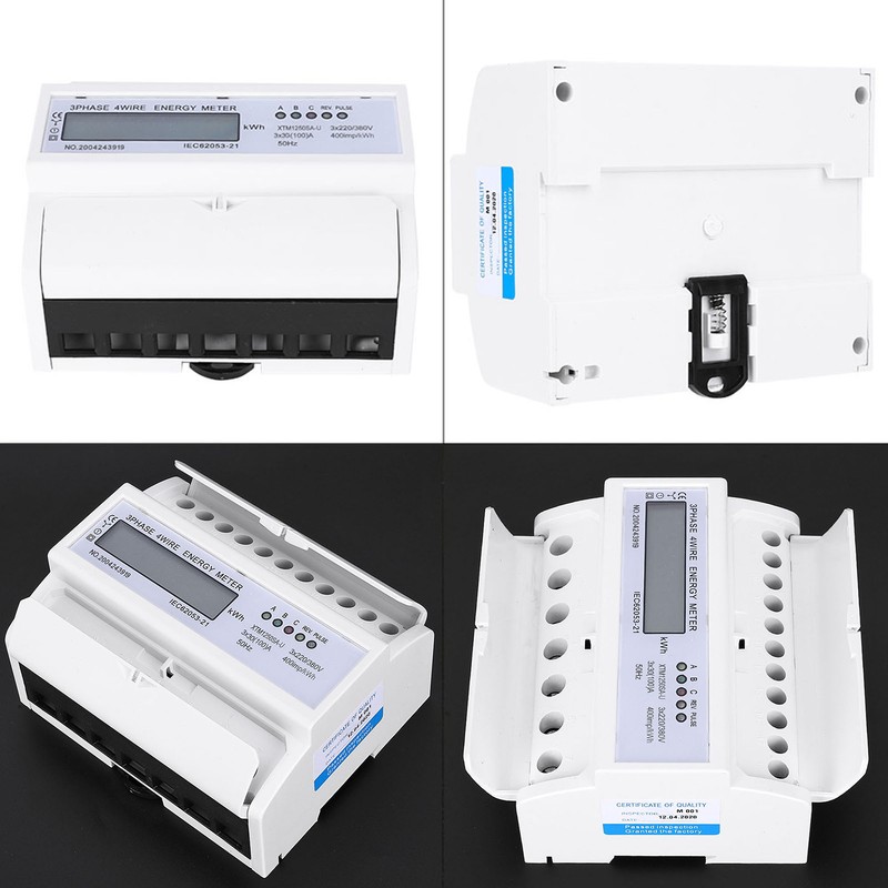 Digital 3 phase 4 Wire 7P Din Rail Electric Meter